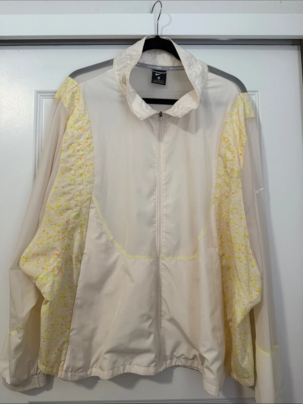 Nike Women's Cream Bomber Jacket with Yellow Print Panels